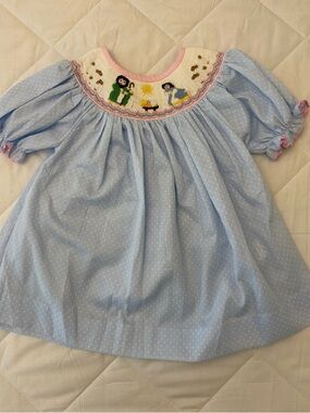 Smocked Christmas Nativity Dress Girls 4T Sweet LaRose Hand Smocked Blue Holiday